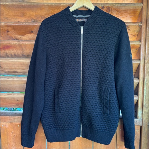 Ben Sherman Black Textured Knit Cardigan Wool Blend Zip Up Men's Size Large - Picture 2 of 14